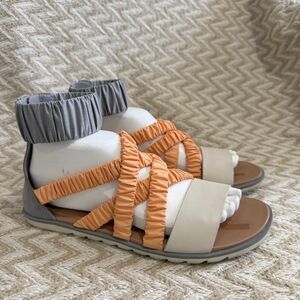 Sorel Women’s Ella II Ankle Strap Sandals Leather Ivory Peach Gray NL4649-061